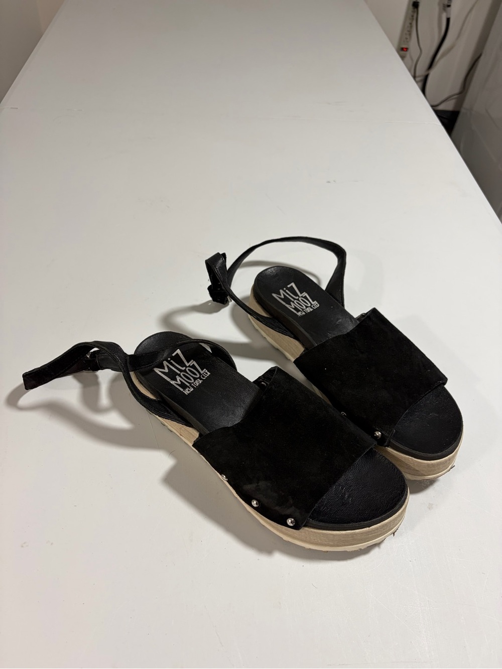 Miz Mooz Stella Black Suede Espadrille Wedge Sandals